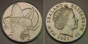 NEW ZEALAND 50 Cents 2003 - Cu-Ni - Lord of the Rings - Gandalf - aUNC - 504 *