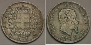 ITALY 1 Lira 1863 M BN - Silver 0.835 - Vittorio Emanuele II. - VF+ - 1775 *