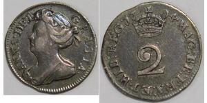 GREAT BRITAIN 2 PENCE MAUNDY 1704 QUEEN ANNE SILVER WORLD COIN TONED 