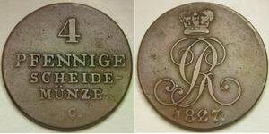 HANNOVER (German Kingdom) 4 Pfennig 1827 C - Copper - George IV. - VF+ - 844 *