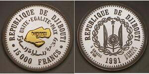 DJIBOUTI 15.000 Francs 1991 Proof - Gold plated Silver 0.999 - 628 *