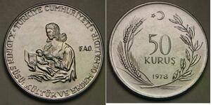 TURKEY 50 Kurush 1978 - Stainless Steel - F.A.O. - UNC - 149 *