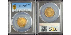  
 
  
 1762, Knights of Malta, Emmanuel Pinto. Scarce Gold 10 Tari Coin. PCGS XF-40! 
  
 Mint year: 1762 Denomination: 10 Scudi References: Friedberg 36, KM-271 Condition: Certified and graded  ...