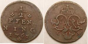 WURZBURG (Germany) 1/2 Pfennig 1763 - Adam Friedrich von Seinsheim - VF+ - 1200*