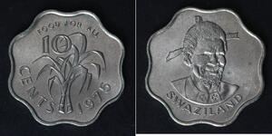 SWAZILAND 10 Cents 1975 - Copper/Nickel - F.A.O. - Sobhuza II. - aUNC - 3994