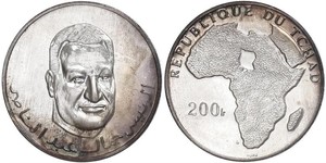 Zentralafrikanische Staaten-Tschad200 Francs 1970. Nasser. K.M. 6. Schöne Patina. Stempelglanz