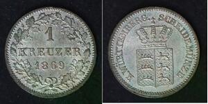 WURTTEMBERG 1 Kreuzer 1869 - Silver 0.166 - Karl I. - aUNC - 527