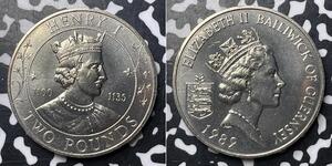 1989 Guernsey Henry I 2 Pounds Lot#JZ397 High Grade! Beautiful! KM#51