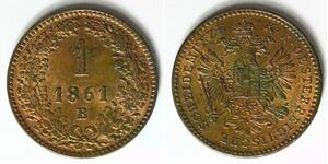 AUSTRIA 1 Kreuzer 1861 A - Copper - Franz Joseph I. - aUNC - 4253