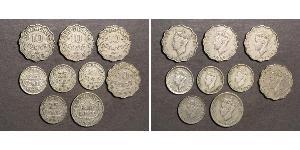   SEYCHELLES 1939-1951 10-25 Cents-1/2 Rupee - 9 Coins some Silver Avg. F-VF