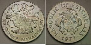 SEYCHELLES 10 Rupees 1977 - Copper-Nickel - F. A. O. - XF/aUNC - 524 *