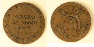 PAPAL STATES Mezzo (1/2) Baioccho 1824 IB - Copper - Leo XII. - 4369