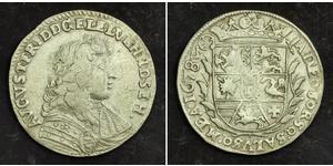  
 
  
 1678, Lubeck (Bishopric), August Frederick of Holstein-Gottorp. Silver 2/3 Thaler Coin. R! 
  
  Mint year: 1678 Mint Place: Eutin Denomination: 2/3 Thaler References: Davenport 621, KM-6 ...