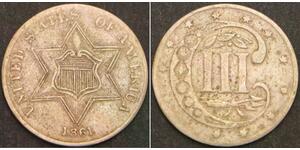 UNITED STATES 3 Cents 1861 - Silver .900 - VF- 3364 