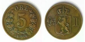 NORWAY 5 Ore 1876 - Bronze - VF - 1673