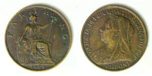 GREAT BRITAIN 1 Farthing 1901 - Bronze - Victoria - VF - 4482