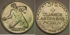 SWITZERLAND 5 Francs 1944 B - Silver 0.835 - St. Jakob An Der Birs - aUNC - 312*