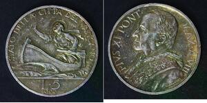 VATICAN 5 Lire 1929/VIII - Silver 0.835 - Pius XI. - XF - 1198