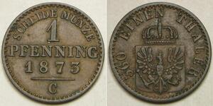 PRUSSIA (German State) 1 Pfennig 1873 C - Copper - Wilhelm I. - aUNC - 2139 *