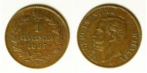 ITALY 1 Centesimo 1867 M - Copper - Vittorio Emanuele II. - XF - 3862