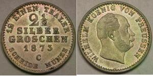 PRUSSIA 2-1/2 Groschen 1873 C - Billon 0.375 - Wilhelm I. - XF/aUNC - 2684 *