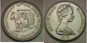 ISLE OF MAN 1 Crown 1976 PM - Cu-Ni - Horse Tram 100th Anniversary - aUNC - 516*