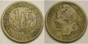 TOGO 1 Franc 1924 - Aluminum-Bronze - VF - 1799 *