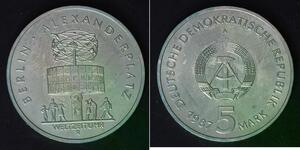 GERMANY (DDR) 5 Mark 1987 A -Copper/Zinc/Nickel- Universal Time Clock - 322