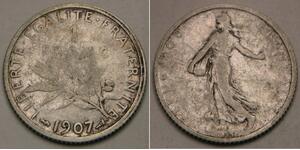 FRANCE 1 Franc 1907 - Silver 0.835 - VF - 2146 *