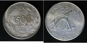 TURKEY 1500 Lira 1981 - Silver 0.925 - F.A.O. - aUNC - 2190