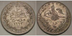 EGYPT 5 Qirsh AH 1293 / 10 (1885) W - Silver 0.833 - Abdul Hamid II - VF+ -1946*