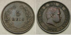 PORTUGAL 5 Reis 1906 - Bronze - Carlos I. - XF - 3459 *