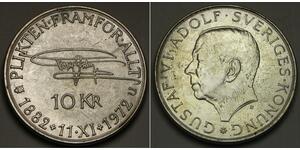 SWEDEN 10 Kronor 1972 - Silver .83 - 90th Birthday  Gustav VI Adolf - aUNC -693*