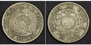  
  1877/1894, Chile/Guatemala (Republic). Counterstamped Silver Peso Coin. aXF!    Denomination: Peso Mint Year: 1877 (host coin) / 1894 (countermark)  Reference: KM-142.1 (host coin) / KM-216 ( ...