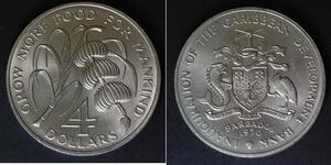 BARBADOS 4 Dollars 1970 - Copper/Nickel - F.A.O. - aUNC - 2492