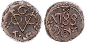 Sri Lanka (Ceylon). Niederländische vereinigte Ostindien-Kompanie. Cu Stuiver 1788. Scholten 1343. Sehr schön