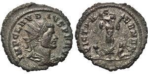 CLAUDIUS II GOTHICUS (268-270). Antoninianus. Kyzikus. Obv: IMP CLAVDIVS P F AVG. Radiate, draped and cuirassed bust right. Rev: VICTOR GERMAN. Trophy and arms flanked by two captives. RIC online ...