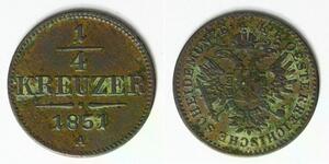 AUSTRIA 1/4 Kreuzer 1851 A - Copper - Franz Joseph I. - VF - 624