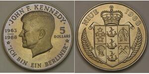 NIUE 5 Dollars 1988 - Copper-Nickel - John F. Kennedy - UNC - 2948 *