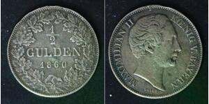 BAVARIA 1/2 Gulden 1860 - Silver 0.900 - Maximilian II. - VF - 2949