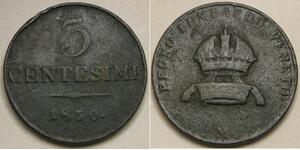 LOMBARDY VENETIA 3 Centesimi 1850 M - Copper - Franz Joseph I. - VF- - 2028 *