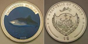 PALAU 1 Dollar 2008 Proof - Cu-Ni - Endangered Wildlife / Blue Shark - 1089 *