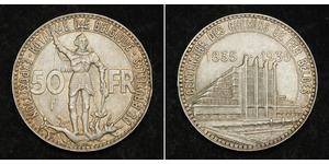  
 1935, Belgium, Leopold III. Silver 50 Francs Coin. Brussels International Exposition!  Mint Year: 1935  Reference: KM-105.1. R!  Denomination: 50 Francs (50 Frank) - Brussels International Exp ...