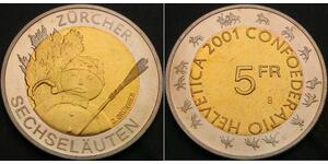SWITZERLAND 5 Francs 2001 - Bi-Metallic - Sechseluten - UNC - 2054 