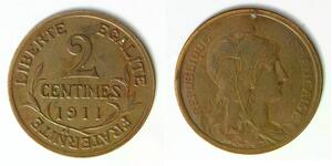 FRANCE 2 Centimes 1911 - Bronze - VF - 4176
