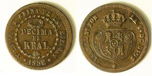 SPAIN 1/10 Real 1852 - Copper - Isabel II. - VF - 1814