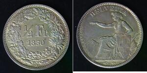 SWITZERLAND 1/2 Franc 1850 A - Silver 0.900 - XF/aUNC - 4019