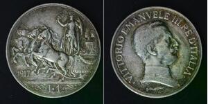ITALY 1 Lira 1917 R - Silver 0.835 - Vittorio Emanuele III. - VF - 1379