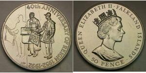 FALKLAND ISLANDS 50 Cents 1992 - Cu-Ni - 40th Anniv. of Accession - aUNC - 538 *