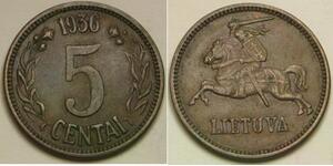 LITHUANIA 5 Centai 1936 - Bronze - VF+ - 104 *